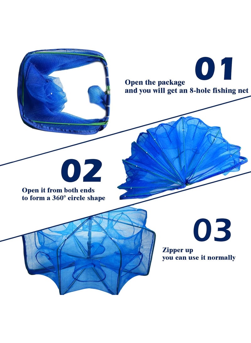Tanyaz Portable Fishing Bait Trap, 8 Holes Folded Fishing Net Collapsible Net Cast Cage with Zipper, Octagonal Fishing Net Cage for Minnows, Lobster, Crawfish, Shrimp - Image 2